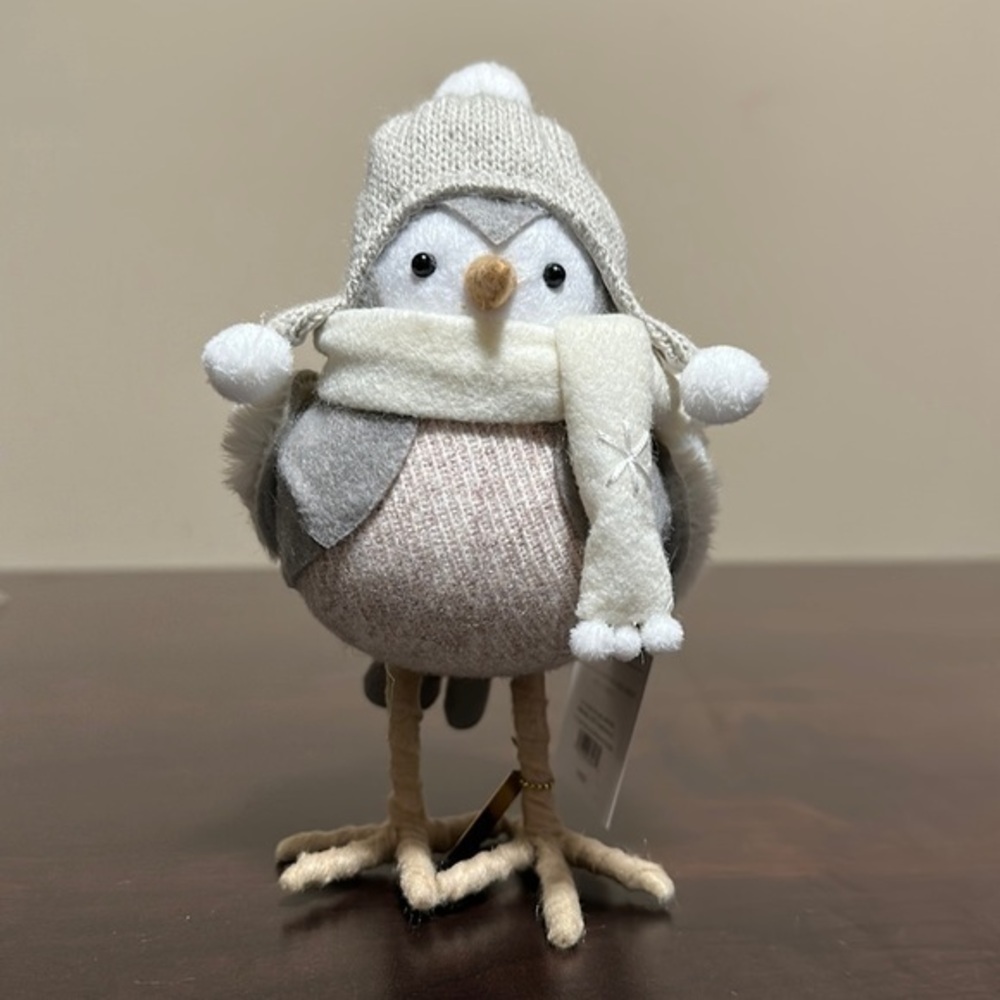 New Target Wondershop Winter Christmas Tan Hat Cream Scarf Fabric Bird loop